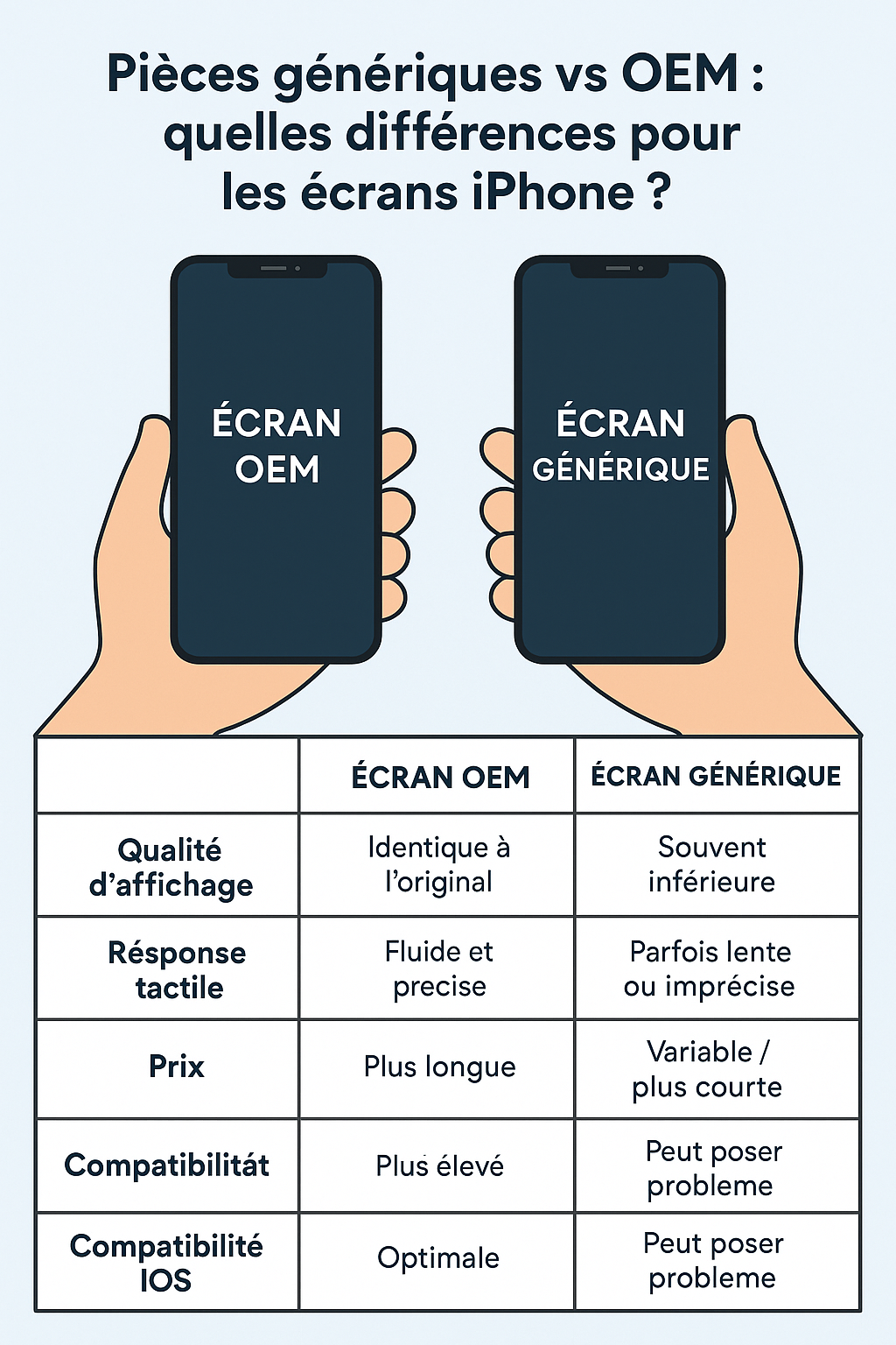 Pièces génériques vs OEM : le comparatif ultime pour les écrans iPhone