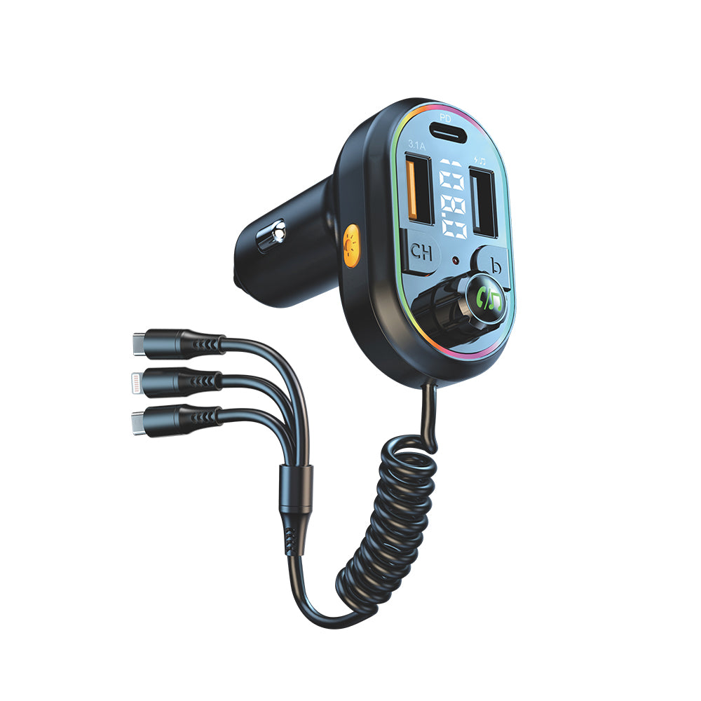 65W Chargeur de voiture avec câble intégré Lumière ambiante RVB